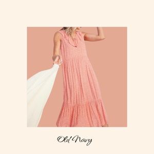 Old Navy Orange Floral Ruffles Neckline Midi/Maxi Dress